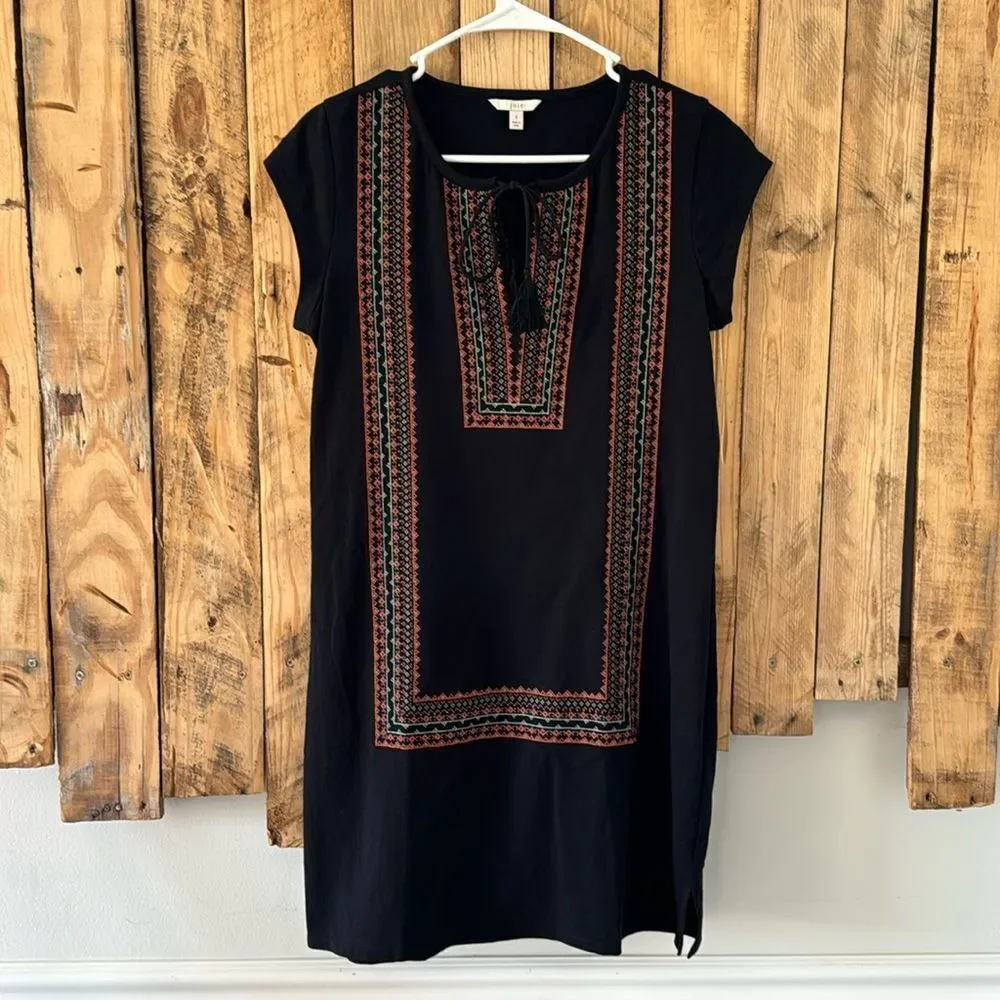 Joie Women Embroidered Detail Boho Cap Sleeve Mini Dress Black Size Small